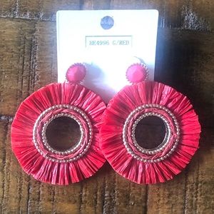 Raffia Fringe Disc Earrings
